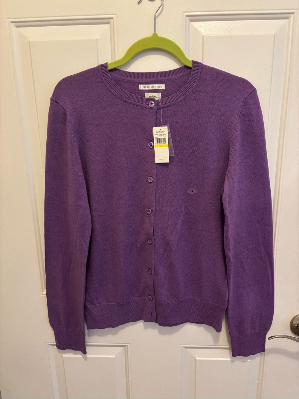 New Van Heusen Purple Crewneck Button-Front Cardigan